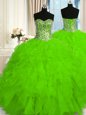 Flare Beading and Ruffles Quinceanera Gowns Lace Up Sleeveless Floor Length