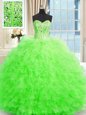 Strapless Sleeveless Tulle Quinceanera Gown Beading and Ruffles Lace Up