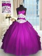 On Sale Eggplant Purple Lace Up 15 Quinceanera Dress Beading and Ruffles Sleeveless With Brush Train