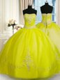 Eye-catching Beading and Embroidery Quinceanera Dresses Yellow Green Lace Up Sleeveless Floor Length