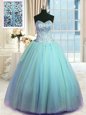 Light Blue Organza Lace Up Sweetheart Sleeveless Floor Length 15 Quinceanera Dress Beading and Ruching