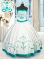 Modest White Quinceanera Gowns Military Ball and Sweet 16 and Quinceanera and For with Beading and Embroidery Strapless Sleeveless Lace Up