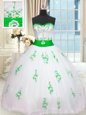 Glorious Tulle Sleeveless Floor Length Sweet 16 Quinceanera Dress and Appliques and Belt
