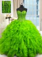 Attractive Beading and Ruffles and Sequins Quinceanera Gowns Lace Up Sleeveless Floor Length