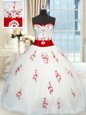Beautiful Floor Length White Sweet 16 Dress Tulle Sleeveless Appliques and Belt