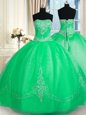 Green Lace Up Strapless Beading and Embroidery Quinceanera Gown Tulle Sleeveless