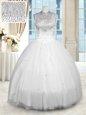 White Sleeveless Tulle Zipper Quinceanera Dresses for Military Ball and Sweet 16 and Quinceanera