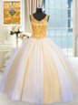 Adorable Multi-color Ball Gowns Beading and Sequins Quince Ball Gowns Lace Up Tulle Sleeveless Floor Length