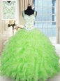 Beading and Ruffles Ball Gown Prom Dress Yellow Green Lace Up Sleeveless Floor Length