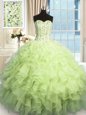 Pretty Floor Length Lace Up Quinceanera Gowns Yellow Green and In for Military Ball and Sweet 16 and Quinceanera with Beading and Ruffles