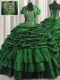 Gorgeous Dark Green Sleeveless With Train Beading and Appliques and Pick Ups Lace Up Vestidos de Quinceanera