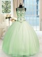 Fashion Scoop Apple Green Lace Up 15 Quinceanera Dress Beading Sleeveless Floor Length