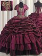 Pick Ups Burgundy Sleeveless Taffeta Brush Train Lace Up Sweet 16 Quinceanera Dress for Military Ball and Sweet 16 and Quinceanera
