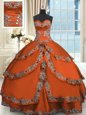 Beading and Embroidery and Ruffled Layers 15 Quinceanera Dress Rust Red Lace Up Sleeveless Floor Length