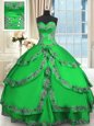 Green Sweetheart Lace Up Beading and Embroidery and Ruffled Layers Ball Gown Prom Dress Sleeveless