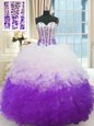 New Arrival Floor Length Lace Up Sweet 16 Dresses White And Purple and In for Military Ball and Sweet 16 and Quinceanera with Beading and Ruffles