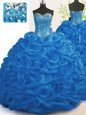 Sweetheart Sleeveless Vestidos de Quinceanera With Brush Train Beading and Ruffles Royal Blue Organza