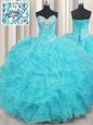 Unique Sweetheart Sleeveless Organza Quinceanera Gown Beading and Ruffles Lace Up