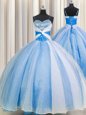 Sequins Spaghetti Straps Floor Length Ball Gowns Sleeveless Baby Blue Quinceanera Gowns Lace Up