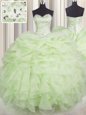 Sumptuous Beading and Ruffles Sweet 16 Dress Yellow Green Lace Up Sleeveless Floor Length