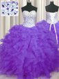 Lavender Sleeveless Floor Length Beading and Ruffles Lace Up Sweet 16 Dress