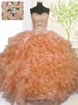 Gorgeous Pick Ups Ball Gowns Quinceanera Dress Orange Sweetheart Organza Sleeveless Floor Length Lace Up