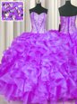 Smart Eggplant Purple Sweetheart Lace Up Beading and Ruffles Vestidos de Quinceanera Sleeveless