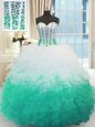 Turquoise Ball Gowns Beading and Ruffles and Pick Ups Quinceanera Dresses Lace Up Organza Sleeveless Floor Length