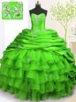 Glittering Organza and Taffeta Sleeveless With Train Sweet 16 Quinceanera Dress Brush Train and Beading and Appliques and Ruffled Layers and Pick Ups