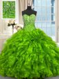 Enchanting Sweetheart Sleeveless Organza Ball Gown Prom Dress Beading and Ruffles Brush Train Lace Up