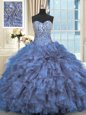 Elegant Floor Length Lace Up Quinceanera Dress Royal Blue and In for Military Ball and Sweet 16 and Quinceanera with Beading and Ruffles