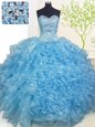 Baby Blue Sleeveless Beading and Ruffles and Pick Ups Floor Length Sweet 16 Dresses