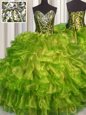 Fashionable Olive Green Quinceanera Gowns Military Ball and Sweet 16 and Quinceanera and For with Beading and Ruffles Sweetheart Sleeveless Lace Up