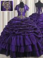 Low Price Purple Ball Gowns Taffeta Sweetheart Sleeveless Beading and Appliques and Pick Ups With Train Lace Up Vestidos de Quinceanera Brush Train