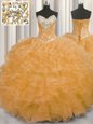 Classical Orange Lace Up Sweetheart Beading and Ruffles Quinceanera Dresses Organza Sleeveless