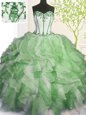 Green Sleeveless Organza Lace Up Quince Ball Gowns for Military Ball and Sweet 16 and Quinceanera
