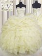 Light Yellow Sleeveless Floor Length Beading and Ruffles Lace Up Quinceanera Gown