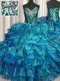 Sweetheart Sleeveless Lace Up Sweet 16 Dresses Teal Organza