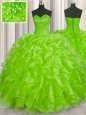 Low Price Yellow Green Sweetheart Neckline Beading and Ruffles Quinceanera Dress Sleeveless Lace Up