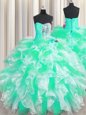 Fantastic Apple Green Sleeveless Beading and Ruffles Floor Length 15 Quinceanera Dress