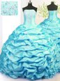 Pick Ups With Train Aqua Blue Ball Gown Prom Dress Strapless Sleeveless Sweep Train Lace Up