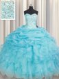 Baby Blue Lace Up Sweet 16 Dress Beading and Ruffles Sleeveless Floor Length