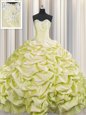 Traditional Brush Train Light Yellow Ball Gowns Taffeta Sweetheart Sleeveless Beading and Pick Ups Lace Up Vestidos de Quinceanera Sweep Train