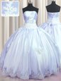Lavender Sleeveless Appliques Floor Length Quinceanera Gown