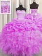 Noble Visible Boning Organza Sleeveless Floor Length Quinceanera Gown and Beading and Ruffles and Pick Ups