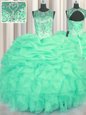 Vintage Scoop See Through Sleeveless Beading and Ruffles and Pick Ups Lace Up Quinceanera Gown
