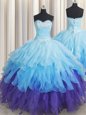 Organza Sweetheart Sleeveless Lace Up Beading and Ruffles and Ruffled Layers and Sequins Sweet 16 Quinceanera Dress in Multi-color