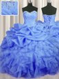 Best Floor Length Lace Up Ball Gown Prom Dress Blue and In for Military Ball and Sweet 16 and Quinceanera with Beading and Ruffles and Ruching and Pick Ups