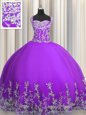 Beading and Appliques Quinceanera Dresses Eggplant Purple Lace Up Sleeveless Floor Length