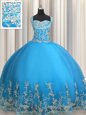 Turquoise Ball Gowns Beading and Ruffles and Pick Ups 15th Birthday Dress Lace Up Organza Sleeveless Floor Length